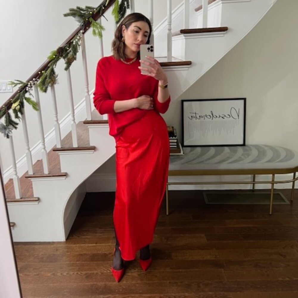 J Crew Red Satin Maxi Skirt S/M